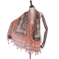 New arrival cotton voile scarf muslim women arab hijab scarf with tassel tribal print scarf